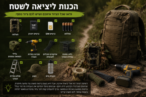 הסוואת מצלמת ציידים בשטח - הכנות ליציאה לשטח